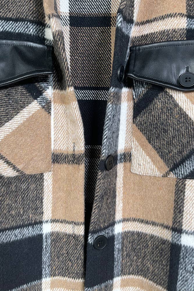 Plaid Fleece Shacket Coat Women TOPW1145