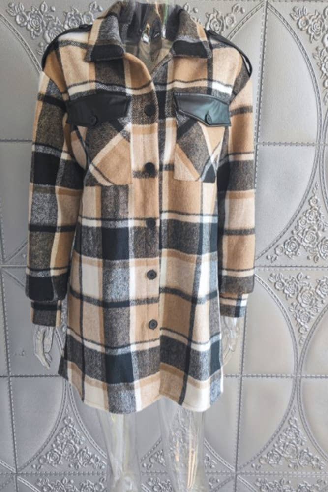 Plaid Fleece Shacket Coat Women TOPW1145