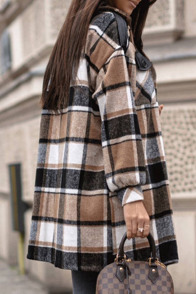 Plaid Fleece Shacket Coat Women TOPW1145