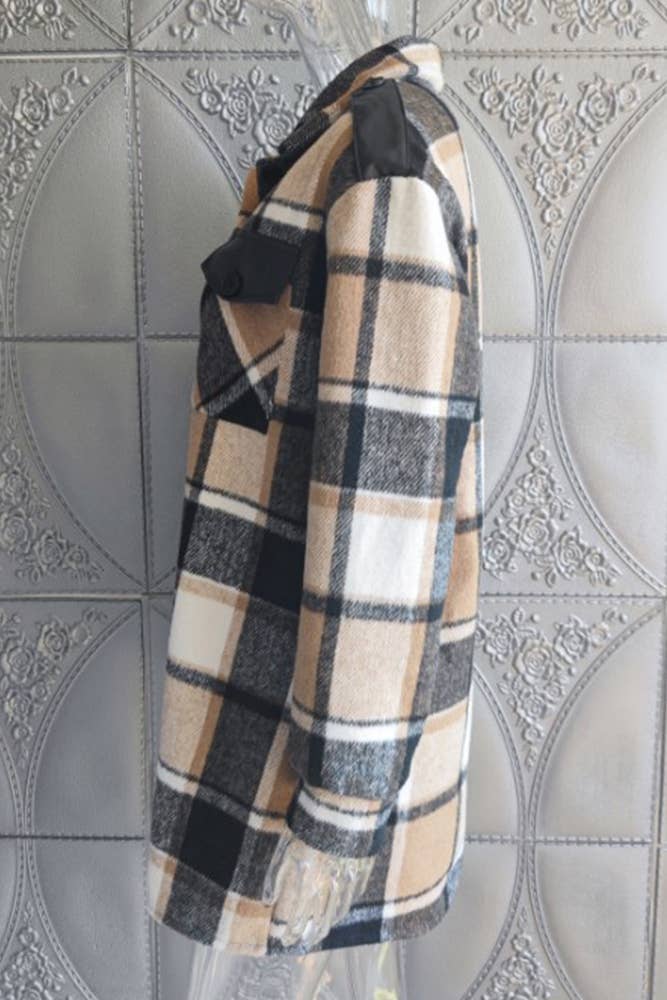Plaid Fleece Shacket Coat Women TOPW1145