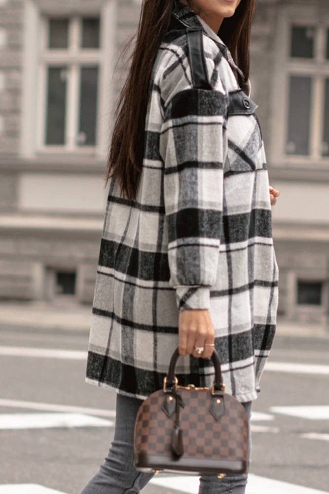 Plaid Fleece Shacket Coat Women TOPW1145