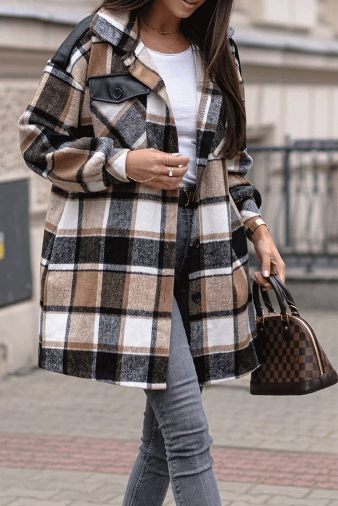 Plaid Fleece Shacket Coat Women TOPW1145