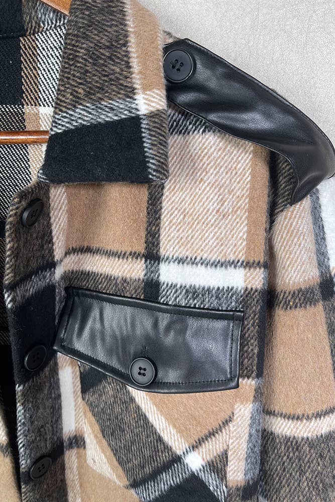 Plaid Fleece Shacket Coat Women TOPW1145