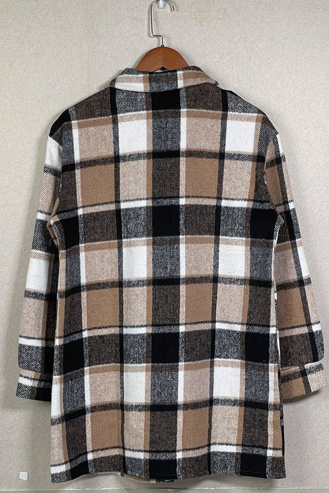 Plaid Fleece Shacket Coat Women TOPW1145