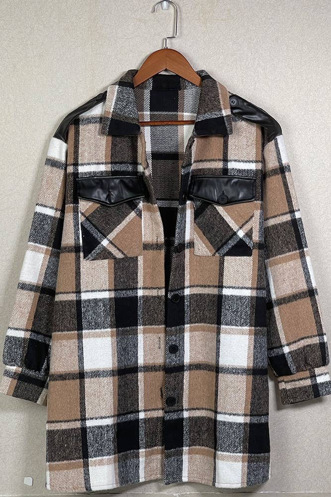 Plaid Fleece Shacket Coat Women TOPW1145