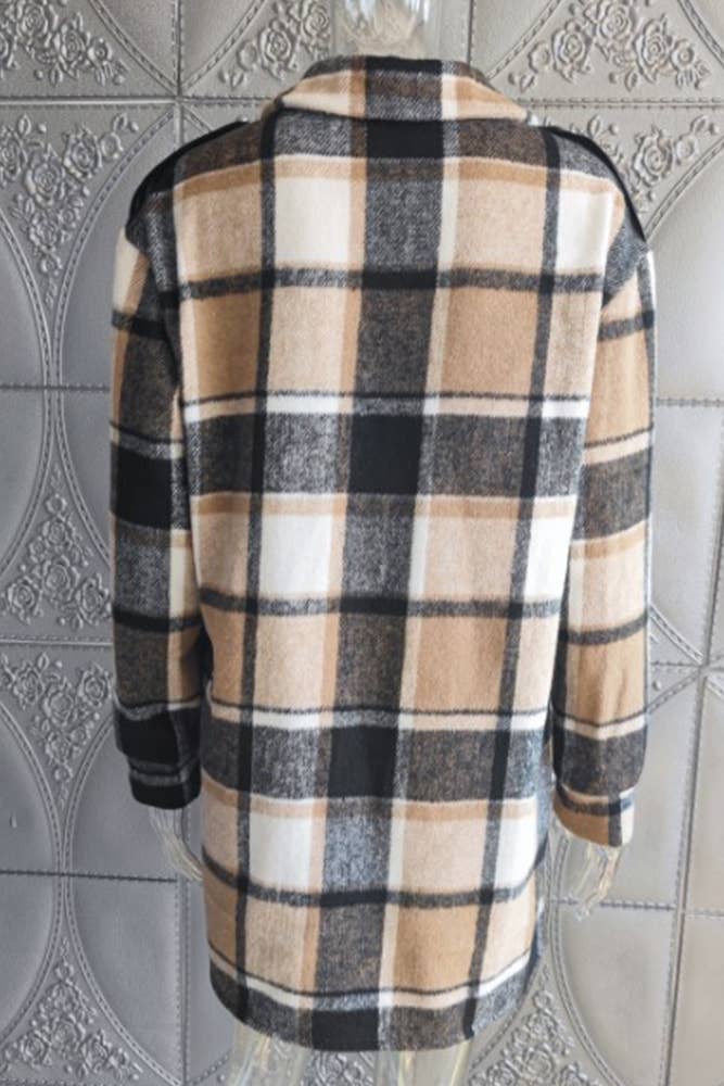 Plaid Fleece Shacket Coat Women TOPW1145